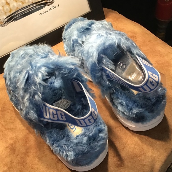 UGG NIB AUTHENTIC FLUFF SUGAR SANDAL IN BLUE & WHITE SOLE PLATFORM SLIPP… - Picture 2 of 13
